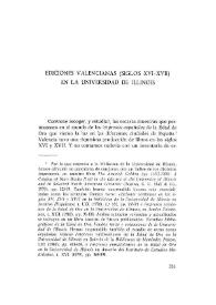 Ediciones valencianas (siglos XVI-XVII) en la Universidad de Illinois
