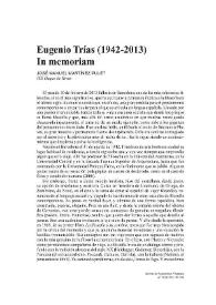 Eugenio Trías (1942-2013). In memoriam