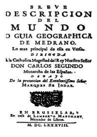 Breve descripción del mundo o guía geográfica de Medrano : lo más principal de ella  en verso...