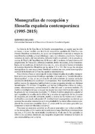 Monografías de recepción y filosofía española contemporánea (1995-2015)