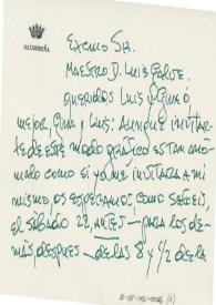 Tarjeta manuscrita de Segovia, Andrés a Luis Galve. 1982-05-16