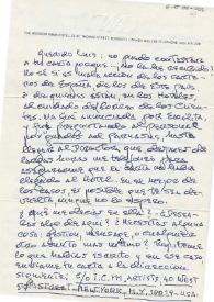Carta manuscrita de Segovia, Andrés a Luis Galve. 1980-11-20