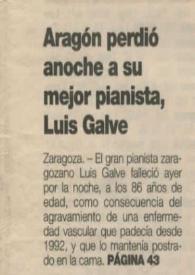 Aragón pierde al pianista Luis Galve