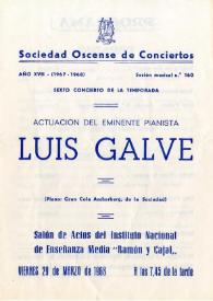 Actuación del eminente pianista Luis Galve Piano