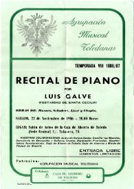 Agrupación musical toledana. Recital de piano por Luis Galve