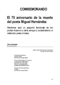 Commemorando el 75 aniversario de la muerte del poeta Miguel Hernández