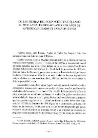 De las tierras del romancero castellano al nido andaluz de gavilanes: los años de Antonio Machado en Baeza (1912-1919)