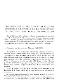 Documentos sobre los corrales de comedias de Madrid en la Biblioteca del Instituto del Teatro de Barcelona