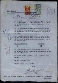 Depósito de ejemplares y autorización definitiva del expediente de edición número 7011/63. Ministerio de Información y Turismo, 2 de mayo de 1964