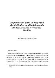 Importancia para la biografía de Meléndez Valdés del legado de don Antonio Rodríguez-Moñino 