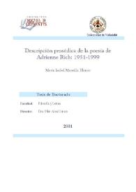 Descripción prosódica de la poesía de Adrienne Rich : 1951-1999 / M.ª Isabel Mansilla Blanco | Biblioteca Virtual Miguel de Cervantes