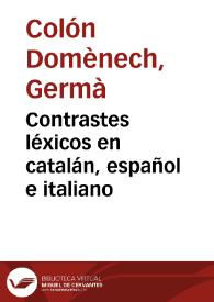 Contrastes léxicos en catalán, español e italiano | Biblioteca Virtual Miguel de Cervantes