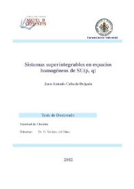 Sistemas superintegrables en espacios homogéneos de SU(p,q) / Juan Antonio Calzada Delgado | Biblioteca Virtual Miguel de Cervantes