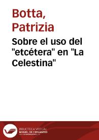 Sobre el uso del "etcétera" en "La Celestina" / Patrizia Botta | Biblioteca Virtual Miguel de Cervantes