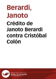 Crédito de Janoto Berardi contra Cristóbal Colón | Biblioteca Virtual Miguel de Cervantes