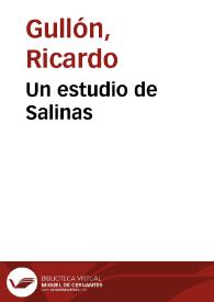 Un estudio de Salinas / Ricardo Gullón | Biblioteca Virtual Miguel de Cervantes
