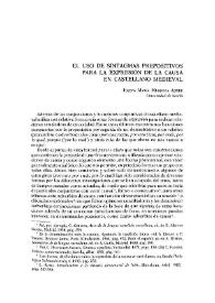 El uso de sintagmas prepositivos para la expresión de la causa en castellano medieval | Biblioteca Virtual Miguel de Cervantes
