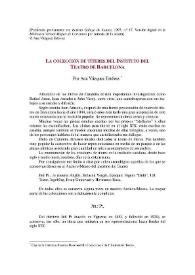 La colección de títeres del Instituto del Teatro de Barcelona / Ana Vázquez Estévez | Biblioteca Virtual Miguel de Cervantes