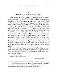 Fragmento de inscripción árabe / Francisco Codera | Biblioteca Virtual Miguel de Cervantes