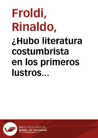 ¿Hubo literatura costumbrista en los primeros lustros del siglo XIX? / Rinaldo Froldi | Biblioteca Virtual Miguel de Cervantes