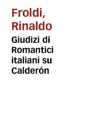 Giudizi di Romantici italiani su Calderón / Rinaldo Froldi | Biblioteca Virtual Miguel de Cervantes