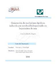 Generación de mediadores lipídicos inducida por tert-butilhidroperóxido en hepatocitos de rata / César A. Martín Plágaro | Biblioteca Virtual Miguel de Cervantes