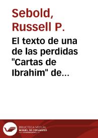 El texto de una de las perdidas "Cartas de Ibrahim" de Meléndez Valdés / Russell P. Sebold | Biblioteca Virtual Miguel de Cervantes