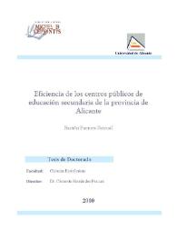 Eficiencia de los centros públicos de educación secundaria de la provincia de Alicante / Ramón Fuentes Pascual | Biblioteca Virtual Miguel de Cervantes