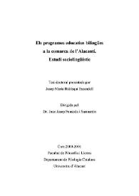 Els programes educatius bilingües a la comarca de l'Alacantí. Estudi sociolingüístic / Josep Maria Baldaquí Escandell | Biblioteca Virtual Miguel de Cervantes