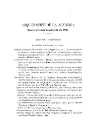Adquisiciones de la Academia durante el primer semestre del año 1906 | Biblioteca Virtual Miguel de Cervantes