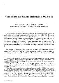 Nota sobre un soneto atribuido a Quevedo / Lía Schwartz e Ignacio Arellano | Biblioteca Virtual Miguel de Cervantes