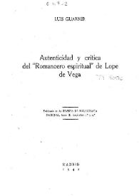 Autenticidad y crítica del "Romancero espiritual" de Lope de Vega / Luis Guarner | Biblioteca Virtual Miguel de Cervantes