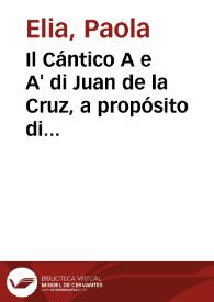 Il Cántico A e A' di Juan de la Cruz, a propósito di una nuova edizione / Paola Elia | Biblioteca Virtual Miguel de Cervantes