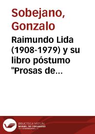 Raimundo Lida (1908-1979) y su libro póstumo "Prosas de Quevedo" (1981) / Gonzalo Sobejano | Biblioteca Virtual Miguel de Cervantes