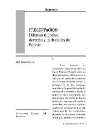 Presentación: dilemas morales, derecho y la decisión de Sophie / José Juan Moreso | Biblioteca Virtual Miguel de Cervantes