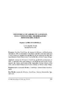 "Cronilíricas", de Aurora de Albornoz, en el contexto del memorialismo femenino del exilio / Begoña Camblor Pandiella | Biblioteca Virtual Miguel de Cervantes