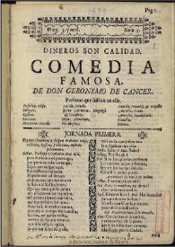 Dineros son calidad / comedia famosa de don Geronimo de Cancer | Biblioteca Virtual Miguel de Cervantes
