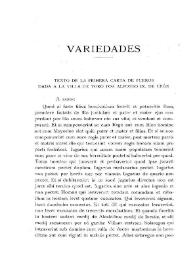 Texto de la primera carta de Fueros dada a la villa de Toro por Alfonso IX de León / Antonio Cuadrado | Biblioteca Virtual Miguel de Cervantes