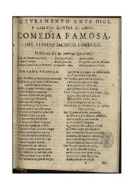 El iuramento ante Dios, y lealtad contra el amor / del alferez Iacinto Cordero | Biblioteca Virtual Miguel de Cervantes