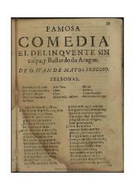 El delinquente sin culpa, y bastardo de Aragon / de D. Juan de Matos Fregoso [sic] | Biblioteca Virtual Miguel de Cervantes