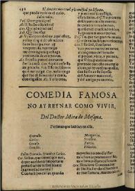 No hay reinar como vivir / del doctor Mira de Mesqua | Biblioteca Virtual Miguel de Cervantes