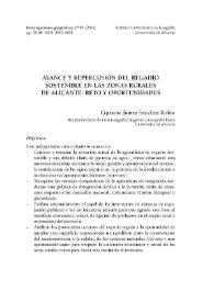Avance y repercusión del regadío sostenible en las zonas rurales de Alicante : reto y oportunidades / Cipriano Juárez Sánchez-Rubio | Biblioteca Virtual Miguel de Cervantes