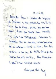 Carta de Miguel Delibes a Francisco Rabal. 13 de octubre de 1986 | Biblioteca Virtual Miguel de Cervantes
