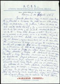Carta de Francisco Rabal a su familia. Roma, 3 de agosto de 1956 | Biblioteca Virtual Miguel de Cervantes