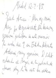 Carta de Francisco Rabal a Antonio Buero Vallejo. 12 de enero de 1985 | Biblioteca Virtual Miguel de Cervantes
