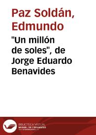 "Un millón de soles", de Jorge Eduardo Benavides / por Edmundo Paz Soldán | Biblioteca Virtual Miguel de Cervantes