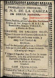 Panegirico historial de N.S. de la Cabeza de Sierra Morena ... / D. Manuel de Salcedo Olid | Biblioteca Virtual Miguel de Cervantes