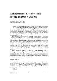 El hispanismo filosófico en la revista "Diálogo Filosófico" / Jorge M. Ayala Martínez | Biblioteca Virtual Miguel de Cervantes