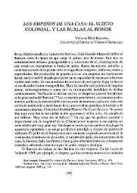 "Los empeños de una casa": el sujeto colonial, y las burlas al honor / Viviana Díaz Balsera | Biblioteca Virtual Miguel de Cervantes