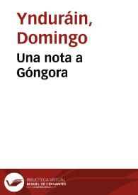 Una nota a Góngora | Biblioteca Virtual Miguel de Cervantes